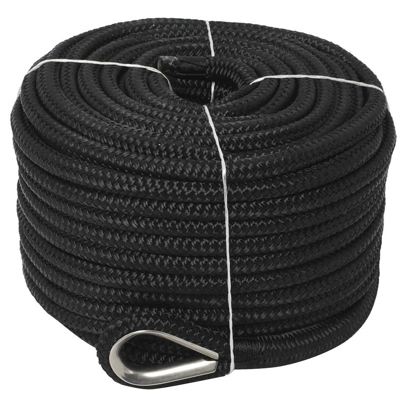 NovelBee 1/2" x 150' Double Braid Nylon Anchor Line with Stainless Steel Thimble,Safe Workload:1,020 Lbs;Tensile Strength:5,100 Lbs (Black) - Image 3